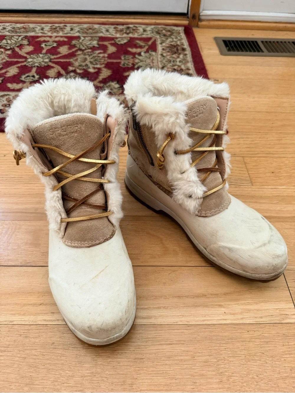 Sperry Cream & Tan Faux-Fur Lace-Up Winter Boots